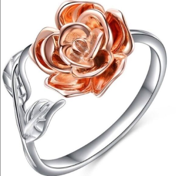Rose Gold & Silver Floral Ring - Picture 1 of 3